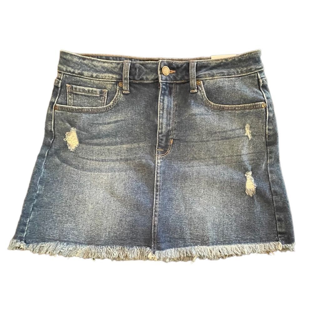 JBD BY JUST BLACK DENIM Women's Distressed Denim Mini Skirt Blue Size Large NWT